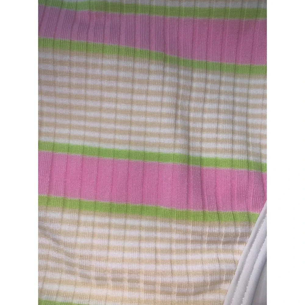 L Space Bitsy Cut High Waist Ribbed Bikini Bottom S Pink‎ Green Striped Swim